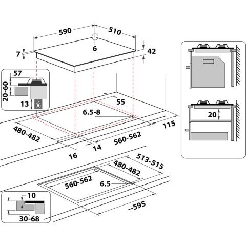 Indesit Piano cottura a gas ING 61T/BK - ING 61T/BK