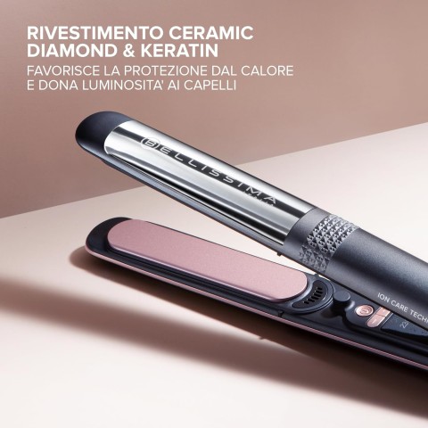 Bellissima Imetec Creativity Multistyle, Piastra per capelli Lisci o Mossi, Rivestimento ceramica, Particelle Diamante, Cheratina, Piastre Flessibili e Calde Anche Esternamente, 5 temperature 150-230°C