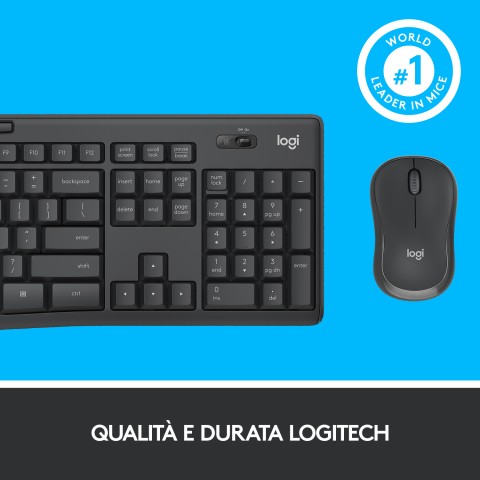 Logitech MK295 Kit Mouse e Tastiera Wireless – Tecnologia SilentTouch, Tastierino Numerico, Tasti Scelta Rapida, Tracciamento Ottico Avanzato, Ricevitore USB Nano, Senza Lag, Meno 90% di Rumore