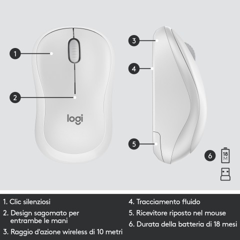 Logitech MK295 Kit Mouse e Tastiera Wireless – Tecnologia SilentTouch, Tastierino Numerico, Tasti Scelta Rapida, Tracciamento Ottico Avanzato, Ricevitore USB Nano, Senza Lag, Meno 90% di Rumore. Bianco