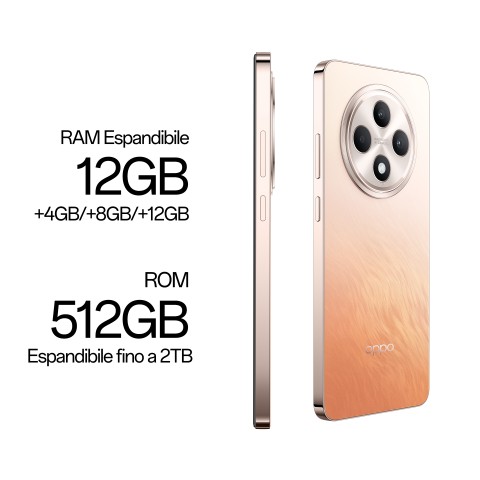 OPPO Reno12 FS 5G AI Smartphone, Tripla fotocamera 50+8+2MP, Selfie 32MP, Display 6.67” 120HZ AMOLED FHD+, 5000mAh, RAM 12GB(Esp4GB/8GB/12GB)+ROM 512GB, [Versione Italia], Amber Orange