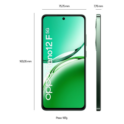 OPPO Reno12 F 5G AI Smartphone, Tripla fotocamera 50+8+2MP, Selfie 32MP, Display 6.67” 120HZ AMOLED FHD+, 5000mAh, RAM 8GB(Esp4GB/6GB/8GB)+ROM 256GB, [Versione Italia], Olive Green