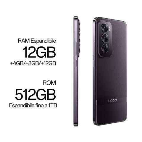 OPPO Reno12 Pro 5G AI Smartphone, Tripla fotocamera 50+50+8MP, Selfie 50MP, Display 6.7” 120HZ AMOLED FHD+, 5000mAh, RAM 24 GB (12+12) + ROM 512GB, [Versione Italia], Nebula Black