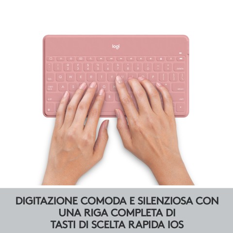 Logitech Keys-To-Go Tastiera Bluetooth, Sottile e Leggera, per iPhone, iPad, Apple TV e tutti i dispositivi iOS. Rosa