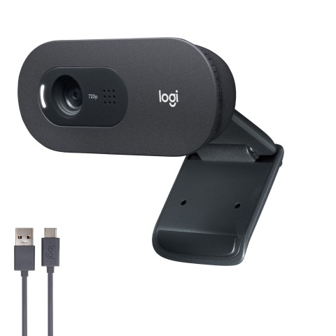 Logitech C505 Webcam HD - Videocamera USB Esterna 720p HD per Desktop o Laptop con Microfono a Lunga Portata, Compatibile con PC o Mac