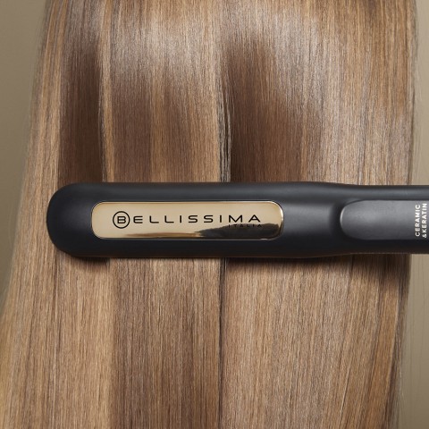 Bellissima Imetec Steam Ceramic & Keratin, Piastra per capelli a vapore, liscio a lungo, protezione dal calore, 3 temperature, Riscaldamento Rapido, Piastre Oscillanti, Autospegnimento