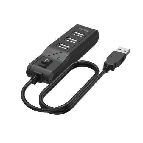 Hama Hub USB 2.0 da tavolo, 4 porte, switch ON/OFF, cavo integrato, nero