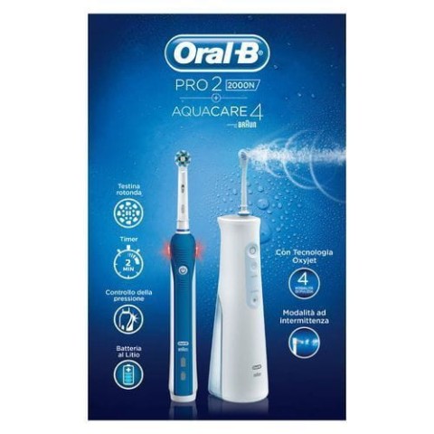 Braun Oral-B Idropulsore Portatile Aquacare 4 + Spazzolino Elettrico Ricaricabile Pro2 2000N