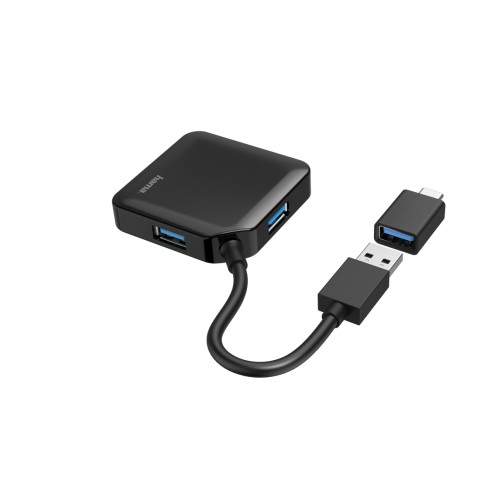 Hama Hub USB 3.0 da tavolo, 4 porte, cavo integrato con adattatore Type C,nero