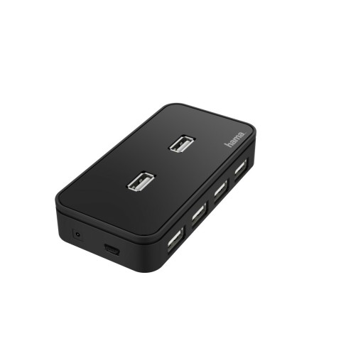 Hama Hub USB 2.0 da tavolo, 7 porte, alimentato, cavo separato, nero, scatola