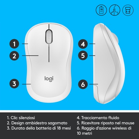 Logitech M220 mouse Ufficio Ambidestro RF Wireless Ottico 1000 DPI