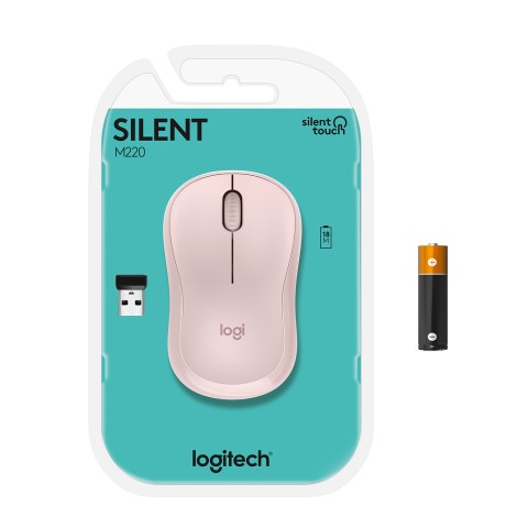 Logitech M220 SILENT Mouse Wireless, 2,4 GHz con Ricevitore USB, Tracciamento Ottico 1000 DPI, Durata Batteria di 18 Mesi, Ambidestro, Compatibile con PC, Mac, Laptop. Rosa