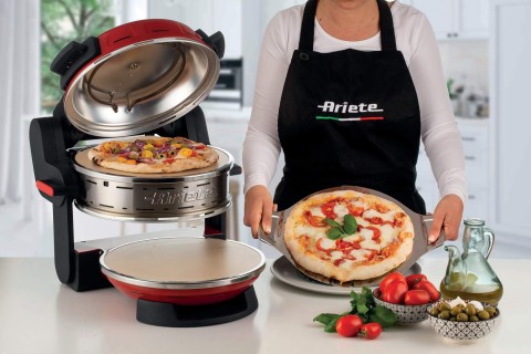 Ariete 927 Pizzeria , Forno pizza doppio, 2300 W, 2 pietre refrattarie, 2 pizze in 4 minuti, 2 termostati, Diametro 32 cm, 5 livelli di cottura, 2 pale in acciaio inox, Rosso