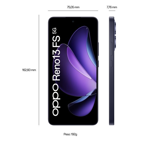 OPPO Reno13 FS 5G AI Smartphone, Tripla fotocamera 50+8+2MP, Selfie 32MP, Display 6.67” 120HZ AMOLED FHD+, 5800mAh, RAM 12GB(Esp4GB/8GB/12GB)+ROM 512GB, [Versione Italia], Luminous Blue