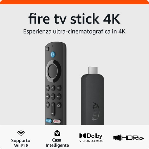 Amazon Nuovo Fire TV Stick 4K di | Dispositivo per lo streaming con supporto per Wi-Fi 6, Dolby Vision/Atmos e HDR10+