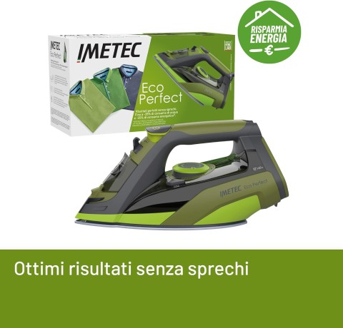 Imetec Eco Perfect Ferro da Stiro a Vapore, Risultati Ottimi con -35% di Acqua e -25% di Consumo Energetico, Piastra con Rivestimento Pro Ceramic, Tripla Protezione Anticalcare, 2400 W