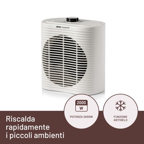 Imetec Compact Air, Termoventilatore piccolo e potente, Stufetta Elettrica, 2000 W, maniglia integrata, temperatura regolabile, funzione antigelo, dispositivo di protezione dai surriscaldamenti