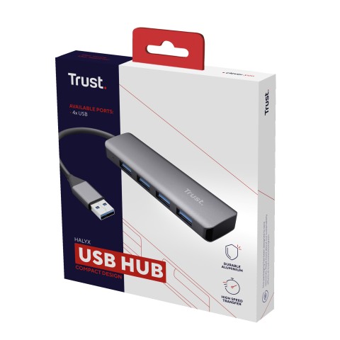 Trust Halyx Aluminium 4-Port USB 3.2 Hub USB 3.2 Gen 1 (3.1 Gen 1) Micro-B Grigio