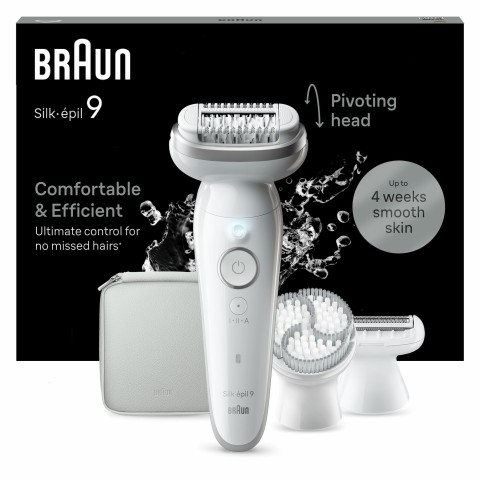 Braun Silk-épil 9 9-061, Epilatore Elettrico Donna Per Una Epilazione Facile, Pelle Liscia a Lungo, Bianco/Argento