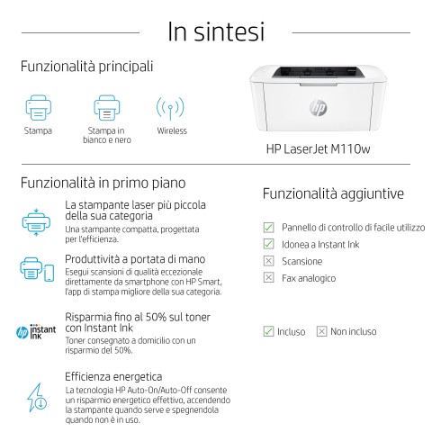 HP LaserJet Stampante M110w, Bianco e nero, Stampante per Piccoli uffici, Stampa, dimensioni compatte