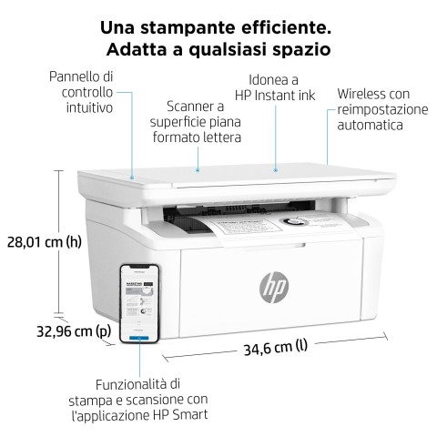 HP LaserJet Stampante multifunzione M140w, Bianco e nero, Stampante per Piccoli uffici, Stampa, copia, scansione, Scansione verso e-mail; scansione verso PDF; dimensioni compatte