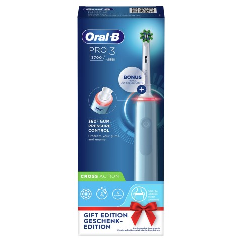 Oral-B Pro 3 Spazzolino Elettrico Ricaricabile - 3700 Blu. 1 Spazzolino + 2 Testine