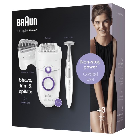 Braun Silk-épil 5 -825 Power Epilatore Donna Primi Utilizzi Delicato Con Filo Senza Interruzioni, Testina Radente, Cappuccio Regolatore