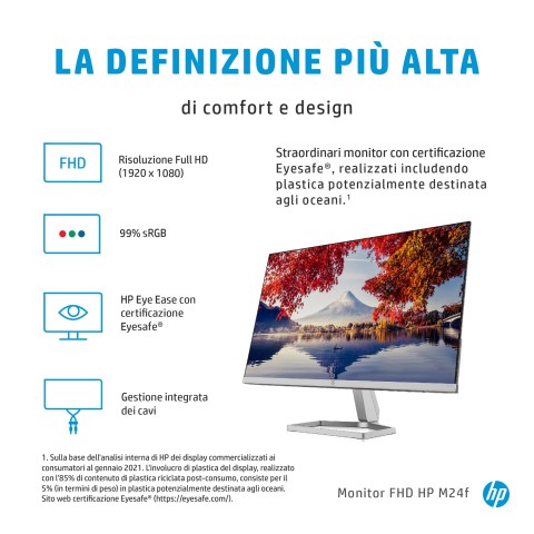 HP M24f Monitor PC 60,5 cm (23.8") 1920 x 1080 Pixel Full HD Nero, Argento