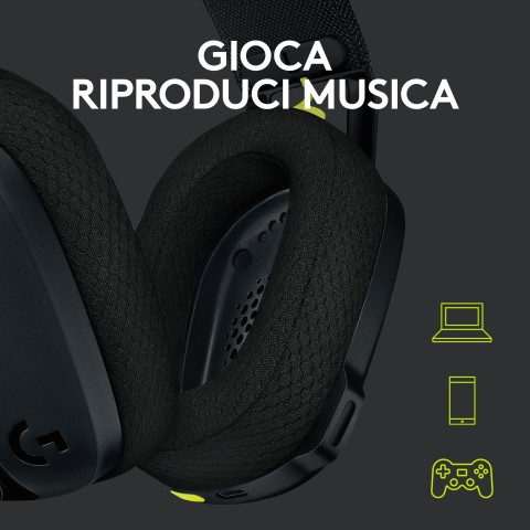 Logitech G Logitech G435 LIGHTSPEED Cuffie Gaming Wireless Bluetooth - Cuffie Over Ear Leggere, Microfoni Integrati, Batteria da 18 Ore, Compatibile con Dolby Atmos, PC, PS4, PS5, Smartphone. Nero