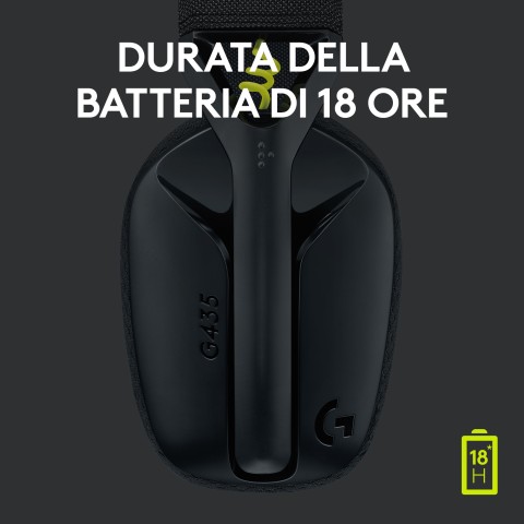 Logitech G Logitech G435 LIGHTSPEED Cuffie Gaming Wireless Bluetooth - Cuffie Over Ear Leggere, Microfoni Integrati, Batteria da 18 Ore, Compatibile con Dolby Atmos, PC, PS4, PS5, Smartphone. Nero