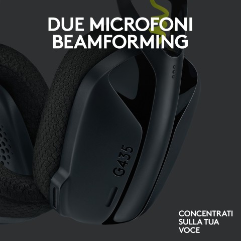 Logitech G Logitech G435 LIGHTSPEED Cuffie Gaming Wireless Bluetooth - Cuffie Over Ear Leggere, Microfoni Integrati, Batteria da 18 Ore, Compatibile con Dolby Atmos, PC, PS4, PS5, Smartphone. Nero