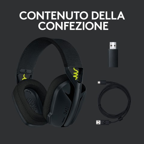 Logitech G Logitech G435 LIGHTSPEED Cuffie Gaming Wireless Bluetooth - Cuffie Over Ear Leggere, Microfoni Integrati, Batteria da 18 Ore, Compatibile con Dolby Atmos, PC, PS4, PS5, Smartphone. Nero