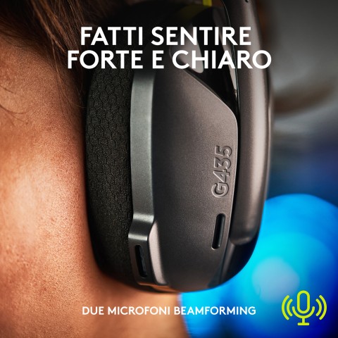 Logitech G Logitech G435 LIGHTSPEED Cuffie Gaming Wireless Bluetooth - Cuffie Over Ear Leggere, Microfoni Integrati, Batteria da 18 Ore, Compatibile con Dolby Atmos, PC, PS4, PS5, Smartphone. Nero