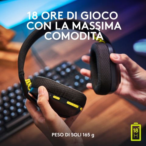 Logitech G Logitech G435 LIGHTSPEED Cuffie Gaming Wireless Bluetooth - Cuffie Over Ear Leggere, Microfoni Integrati, Batteria da 18 Ore, Compatibile con Dolby Atmos, PC, PS4, PS5, Smartphone. Nero