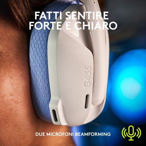 Logitech G G435 LIGHTSPEED Cuffie Gaming Wireless Bluetooth - Cuffie Over Ear Leggere, Microfoni Integrati, Batteria da 18 Ore, Compatibile con Dolby Atmos, PC, PS4, PS5, Smartphone. Bianco