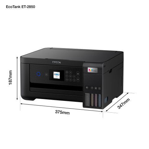 Epson EcoTank ET-2850 stampante multifunzione inkjet 3-in-1 A4, serbatoi ricaricabili alta capacità, 5 flaconi inclusi pari a 14000pag B/N 5200pag colore, Wi-FI Direct, USB