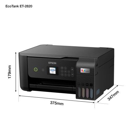 Epson EcoTank ET-2820 stampante multifunzione inkjet 3-in-1 A4, serbatoi ricaricabili alta capacità, 4 flaconi inclusi pari a 3600pag B/N 6500pag colore, Wi-FI Direct, USB