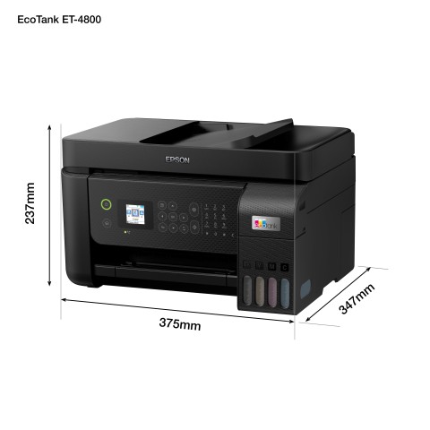 Epson EcoTank ET-4800 stampante multifunzione inkjet 4-in-1 A4, serbatoi ricaricabili alta capacità, 5 flaconi inclusi pari a 14000pag B/N 5200pag colore, Wi-FI Direct, USB