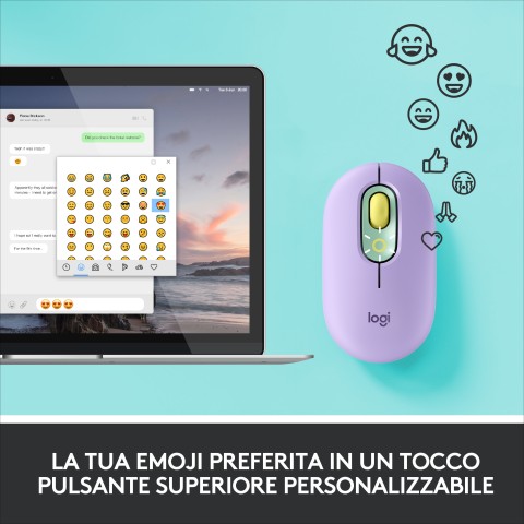 Logitech POP Mouse Wireless con Emoji personalizzabili, Tecnologia SilentTouch, Precisione e Velocità, Design Compatto, Bluetooth, USB, Multidispositivo, Compatibile OS - Daydream