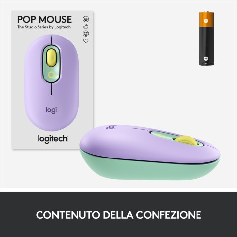 Logitech POP Mouse Wireless con Emoji personalizzabili, Tecnologia SilentTouch, Precisione e Velocità, Design Compatto, Bluetooth, USB, Multidispositivo, Compatibile OS - Daydream