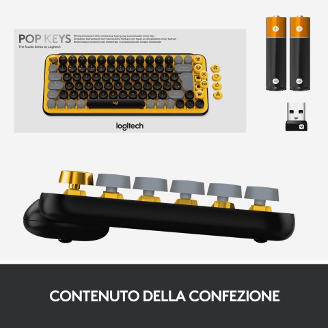 Logitech POP Keys Tastiera Meccanica Wireless con Tasti Emoji Personalizzabili, Design Compatto Durevole, Connettività Bluetooth o USB, Compatibilità Multidispositivo e OS - Blast