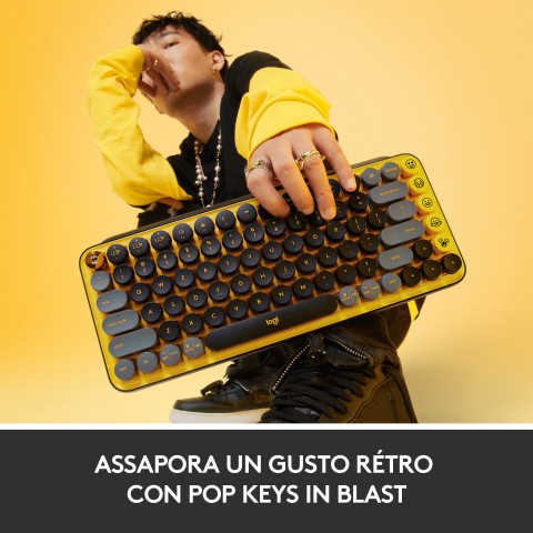 Logitech POP Keys Tastiera Meccanica Wireless con Tasti Emoji Personalizzabili, Design Compatto Durevole, Connettività Bluetooth o USB, Compatibilità Multidispositivo e OS - Blast