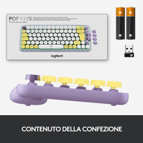 Logitech POP Keys Tastiera Meccanica Wireless con Tasti Emoji Personalizzabili, Design Compatto Durevole, Connettività Bluetooth o USB, Compatibilità Multidispositivo e OS - Daydream