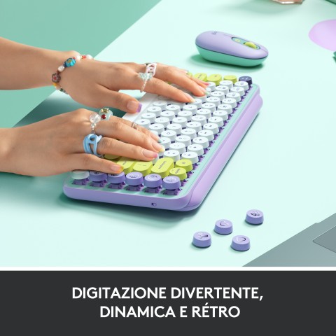 Logitech POP Keys Tastiera Meccanica Wireless con Tasti Emoji Personalizzabili, Design Compatto Durevole, Connettività Bluetooth o USB, Compatibilità Multidispositivo e OS - Daydream