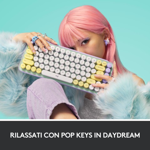 Logitech POP Keys Tastiera Meccanica Wireless con Tasti Emoji Personalizzabili, Design Compatto Durevole, Connettività Bluetooth o USB, Compatibilità Multidispositivo e OS - Daydream