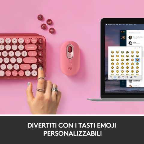 Logitech POP Keys Tastiera Meccanica Wireless con Tasti Emoji Personalizzabili, Design Compatto Durevole, Connettività Bluetooth o USB, Compatibilità Multidispositivo e OS - Heartbreaker