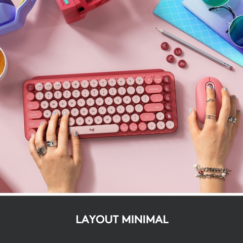 Logitech POP Keys Tastiera Meccanica Wireless con Tasti Emoji Personalizzabili, Design Compatto Durevole, Connettività Bluetooth o USB, Compatibilità Multidispositivo e OS - Heartbreaker