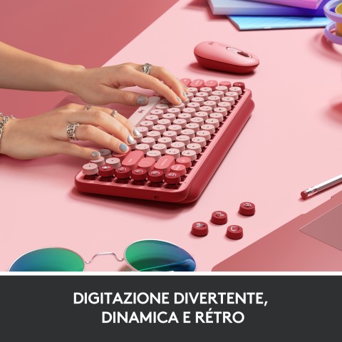 Logitech POP Keys Tastiera Meccanica Wireless con Tasti Emoji Personalizzabili, Design Compatto Durevole, Connettività Bluetooth o USB, Compatibilità Multidispositivo e OS - Heartbreaker