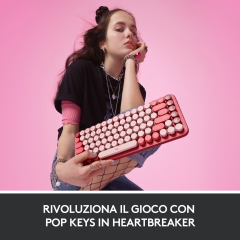 Logitech POP Keys Tastiera Meccanica Wireless con Tasti Emoji Personalizzabili, Design Compatto Durevole, Connettività Bluetooth o USB, Compatibilità Multidispositivo e OS - Heartbreaker