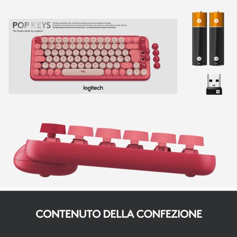 Logitech POP Keys Tastiera Meccanica Wireless con Tasti Emoji Personalizzabili, Design Compatto Durevole, Connettività Bluetooth o USB, Compatibilità Multidispositivo e OS - Heartbreaker